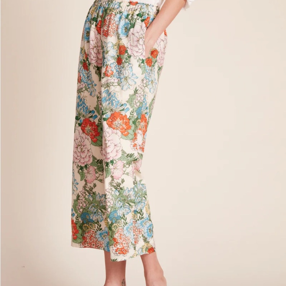TROVATA Birds of Paradis Willa Vacation Resort Linen Floral Wide Pants Large AC - Picture 10 of 10